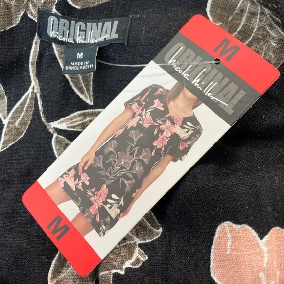 Original Nicole Miller Black Short Sleeve Shirt Dress with Floral Pattern Sz M - Picture 4 of 6